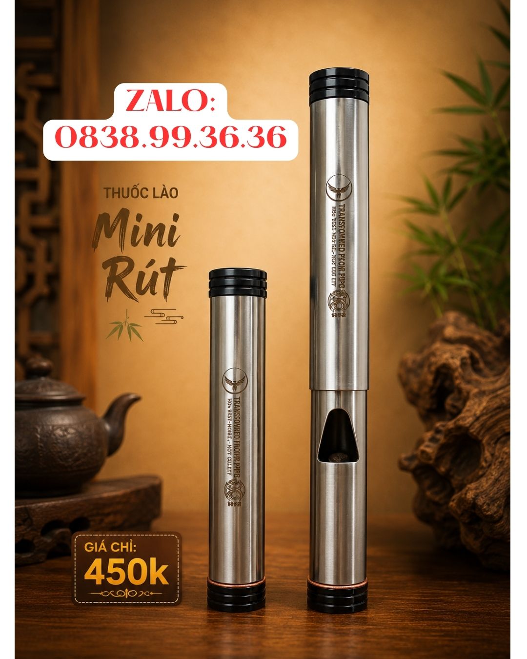 Điếu Cày Giấu Nõ Inox Mini Rút Du Lịch – Bền Bỉ, Chống Đổ Nước, Khói Êm